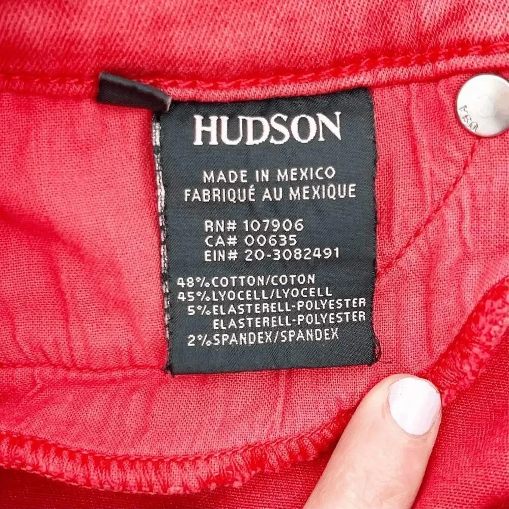 Hudson Skinny Jeans Women's Size 24 Red Mid Rise Raw Hem Casual - Picture 4 of 4